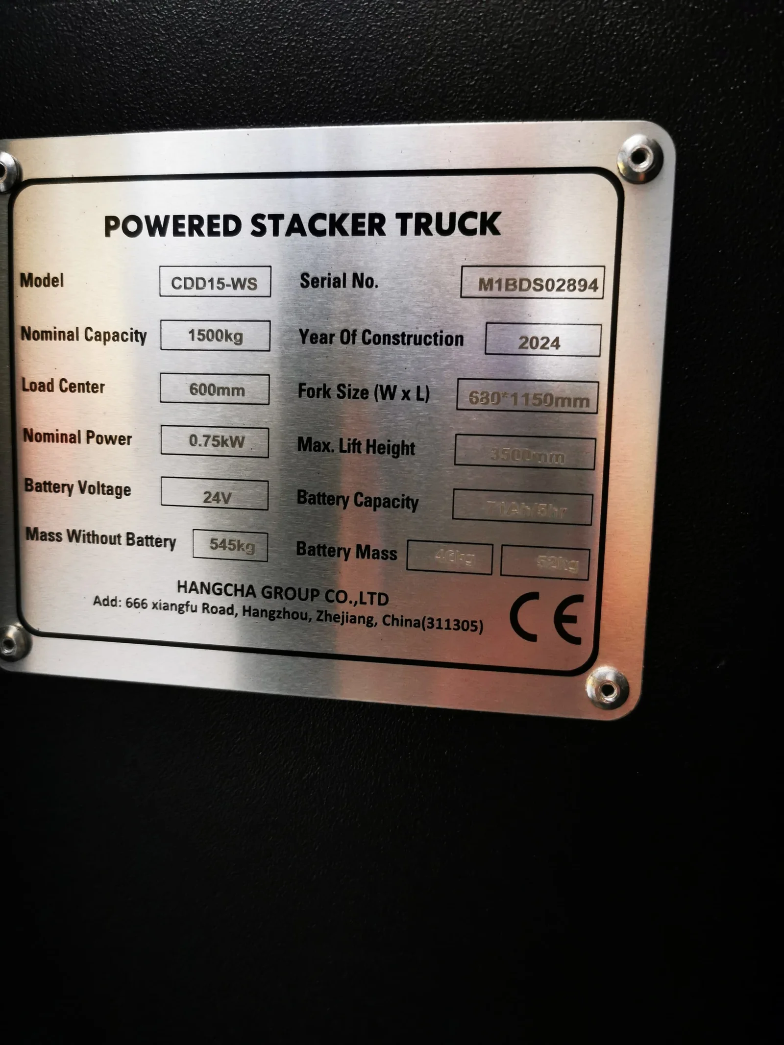 Empilhadeira Paleteira - Hangcha - CDD15