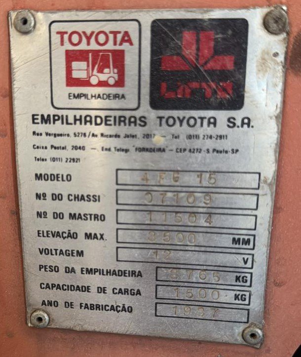 Empilhadeira Combustão - Toyota - 4FG15