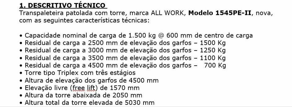 Empilhadeira Paleteira - All Work - 1545-II